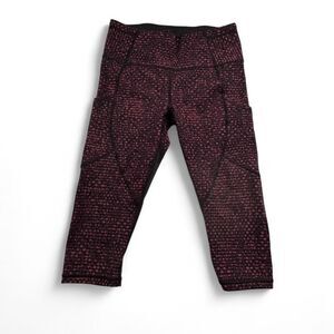 Lululemon Capri Leggings Women’s 8 Black Pink Pattern High Rise Pockets Athletic